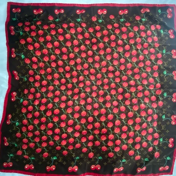 Louis Vuitton x Takashi Murakami Cherry Monogram Silk Scarf rare collectible - Picture 5 of 5